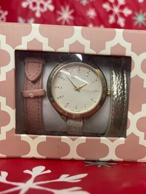 Francesca's Collections Pink and Gold Crystal Accent Women's Watch Set